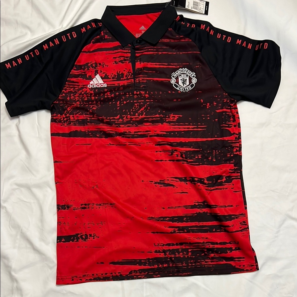 Adidas Red and Black Manchester United Polo